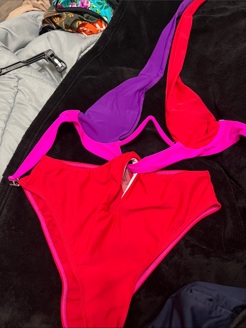 SHEIN Colorblock Bikini Set in Red, Pink & Purple